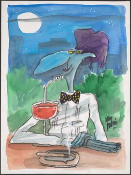 Pintura original Vampiro en bar nocturno